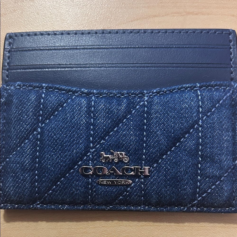 Coach Slim ID Card Case with Silver Hardware & Quilted Denim NWT $128 Retail